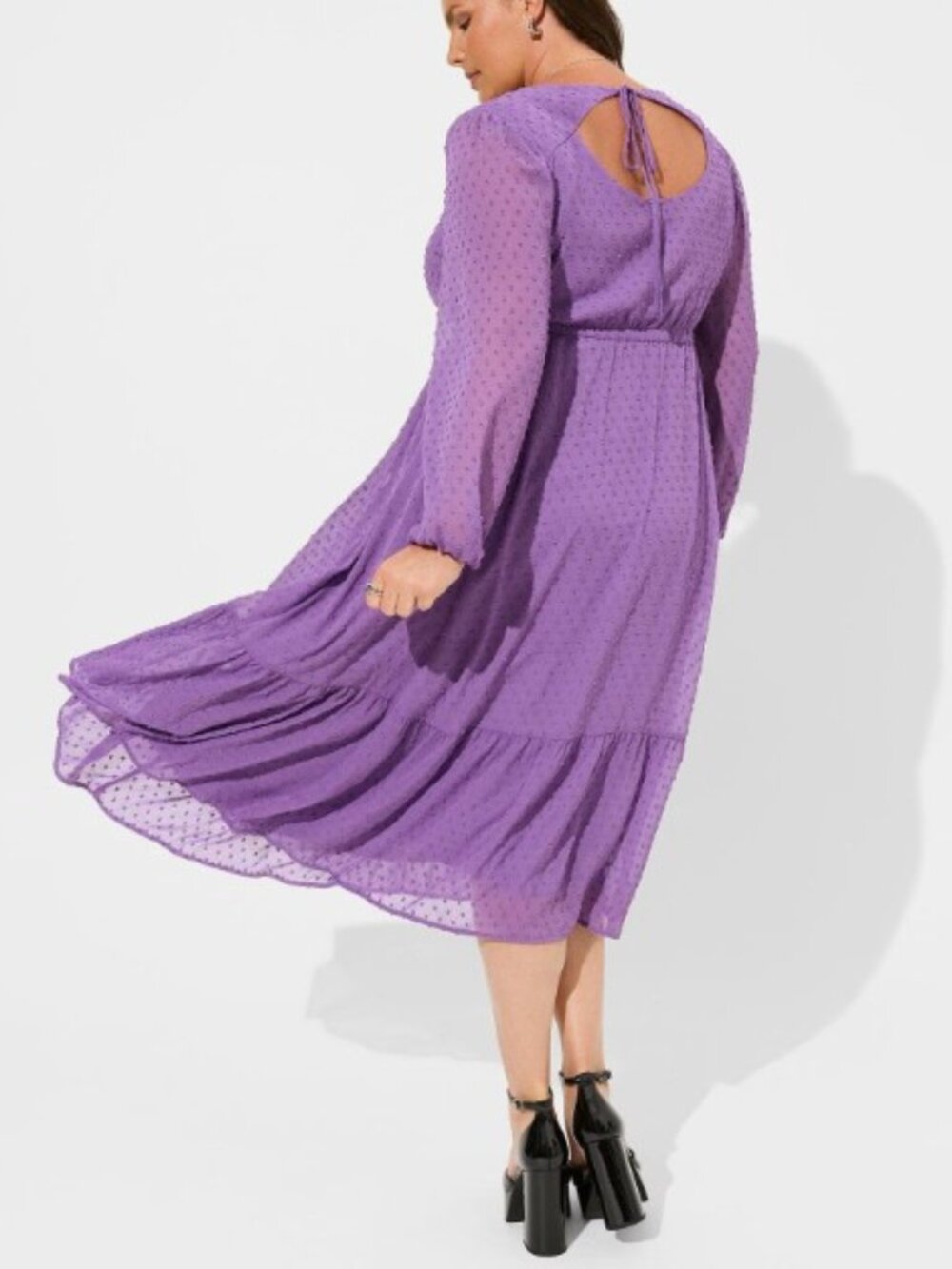Torrid 1X Dress Midi Clip Dot Boho Prairie Feminine Romantic Purple Fairycore